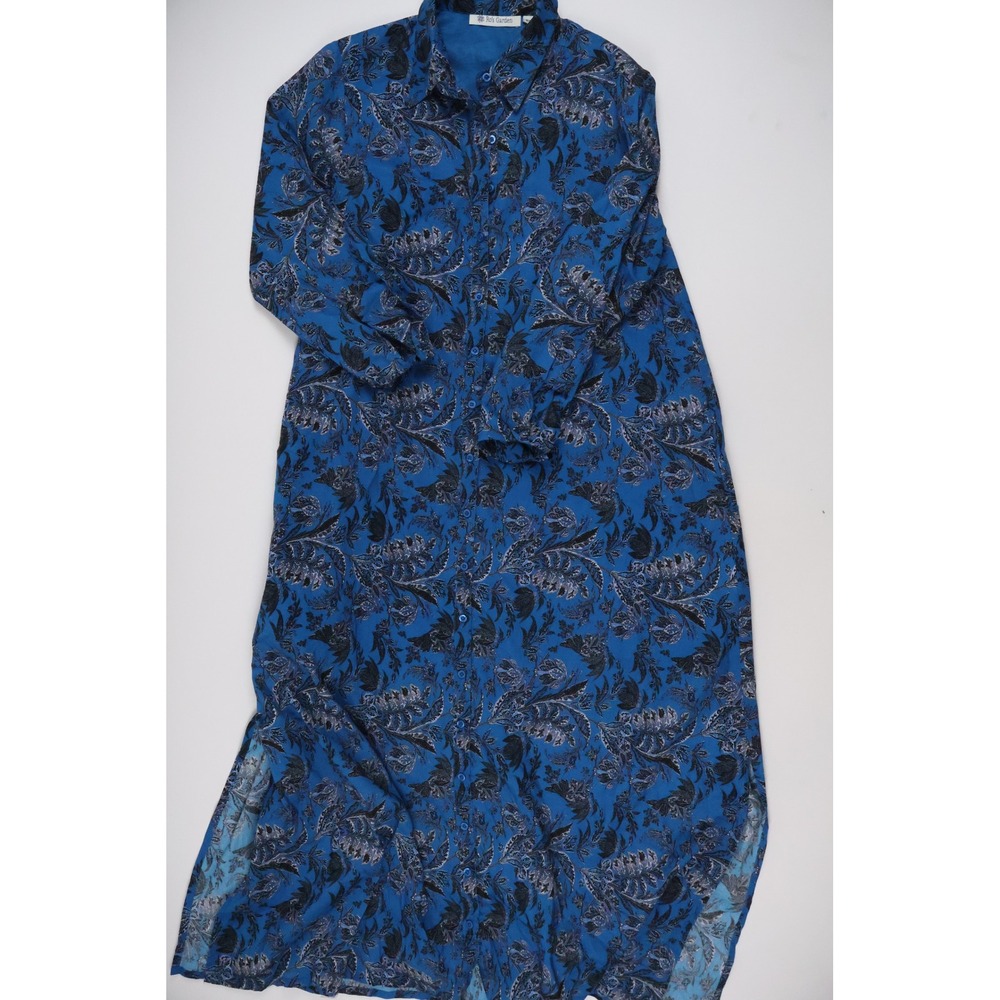 Ro's Garden Maxi Shirt Dress Blue Floral Paisley XS Cotton